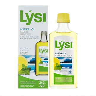 Омега-3 LYSI (Лісі) риб'ячий жир з печінки тріски з вітамінами A, D, E у рідині зі смаком лимона та м'яти 240мл у скляній пляшці-6