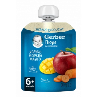 Овощно-фруктовое пюре Gerber (Гербер) яблоко/морковь/манго 90г-0