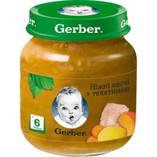 Овочево-м'ясне пюре Gerber (Гербер) Ніжні овочі з телятиною з 6 місяців 130 г-0