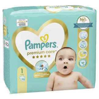 Подгузники детские Pampers (Памперс) Premium Care размер 1, 2-5 кг, 26 штук-0