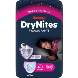 Підгузники-трусики нічні Huggies (Хагіс) Dry Nites для дівчаток 4-7 р. (17-30 кг) №10-0