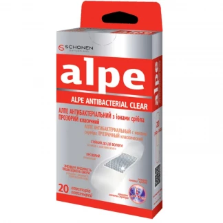 Пластир АЛПЕ прозорий антибактеріальний з іонами срібла класік (76*19 мм) №20-0