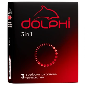 Презервативы Dolphi Три в одном из точками и ребрами, 3 штуки-0