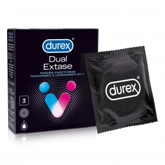 Презервативы латексные Durex Dual Extase рельефные с анестетиком, 3 штуки-1