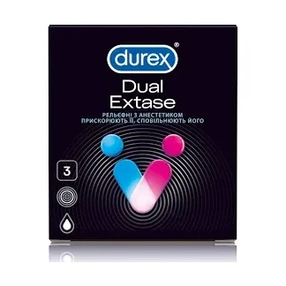 Презервативи латексні Durex Dual Extase рельєфні з анестетиком, 3 штуки-0