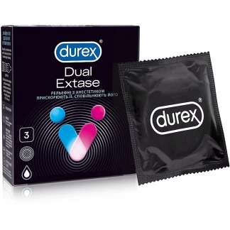 Презервативы латексные Durex Dual Extase рельефные с анестетиком, 3 штуки-1