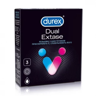 Презервативы латексные Durex Dual Extase рельефные с анестетиком, 3 штуки-0