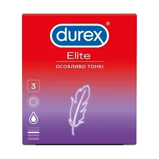 Презервативи латексні Durex Elite особливо тонкі, 3 штуки-0