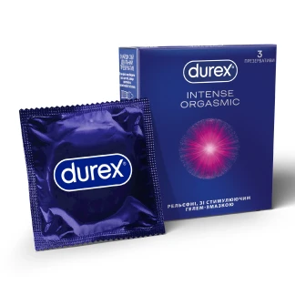 Презервативы латексные Durex Intense Orgasmic рельефные, со стимулирующим гелем-смазкой, 3 штуки-0