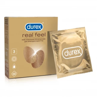Презервативи з синтетичного латексу Durex Real Feel натуральні відчуття, 3 штуки-0