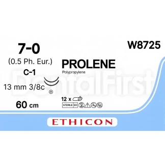 Пролен W8725 7-0 13мм 3/8 60см синий-0