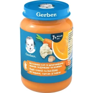 Пюре овочево-м'ясне Gerber (Гербер) Весняний суп зі шматочками овочів, індичкою та кропом з 7 міс. 190г-0