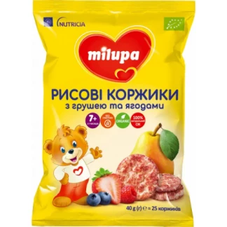 Рисові коржики Milupa (Мілупа) з грушею та ягодами для харчування дітей від 7 місяців 40 г-0