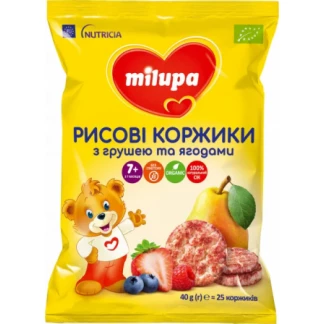 Рисові коржики Milupa (Мілупа) з грушею та ягодами для харчування дітей від 7 місяців 40 г-1