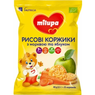 Рисові коржики Milupa (Мілупа) з морквою та яблуком для харчування дітей від 7 місяців 40 г -0