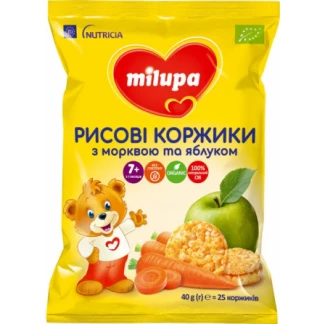 Рисові коржики Milupa (Мілупа) з морквою та яблуком для харчування дітей від 7 місяців 40 г -1