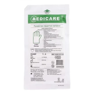 Перчатки хирургические Medicare латексные с пудрой, размер 7 стерильные, пара Перчатки хирургические Medicare латексные с пудрой, размер 7 стерильные, пара-0