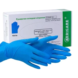 Рукавиці нестерильні оглядові нітрилові неприпудрені Medicare р.M №100 (блакитні)-0