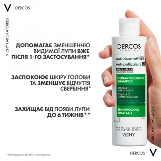 Шампунь Vichy (Виши) Dercos Anti-Dandruff Advanced Action Shampoo Oily Hair от перхоти усиленного действия для нормальных и жирных волос 200 мл-8