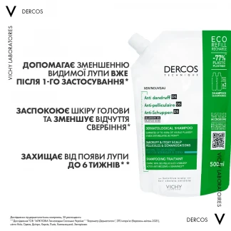 Шампунь Vichy (Веши) Dercos Anti-Dandruff Advanced Action Shampoo Oily Hair от перхоти усиленного действия для нормальных и жирных волос 500мл-4