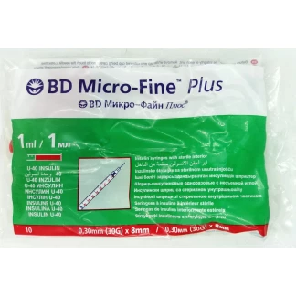 Шприц инсулиновый BD Micro-Fine Plus 1 мл U-40 30G (0.30x8.0 мм) №10-0