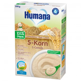 Суха безмолочна каша Humana (Хумана) 5 Злаків цільнозернова, органічна для дітей з 6 місяців 200 г-0