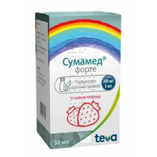 СУМАМЕД Форте порошок для оральної суспензії зі смаком полуниці по 200мг/5мл по 30мл (1200мг)-0