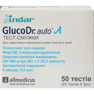 Тест-полоски GlucoDr (ГлюкоДоктор) для измерения глюкозы в крови №50-0