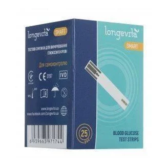 Тест-смужки Longevita (Лонгевіта) Smart для вимірювання глюкози в крові №25-0
