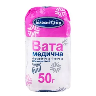 Вата нестерильна Білосніжка медична гігієнічна Зіг-Заг, 50 г-0