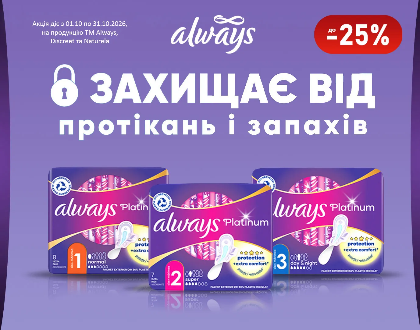 Акція жовтень Always, Discreet, Naturella